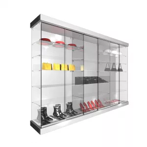 CONJUNTO 3 VITRINAS 1234 CON TECHO MADERA Y FOCOS