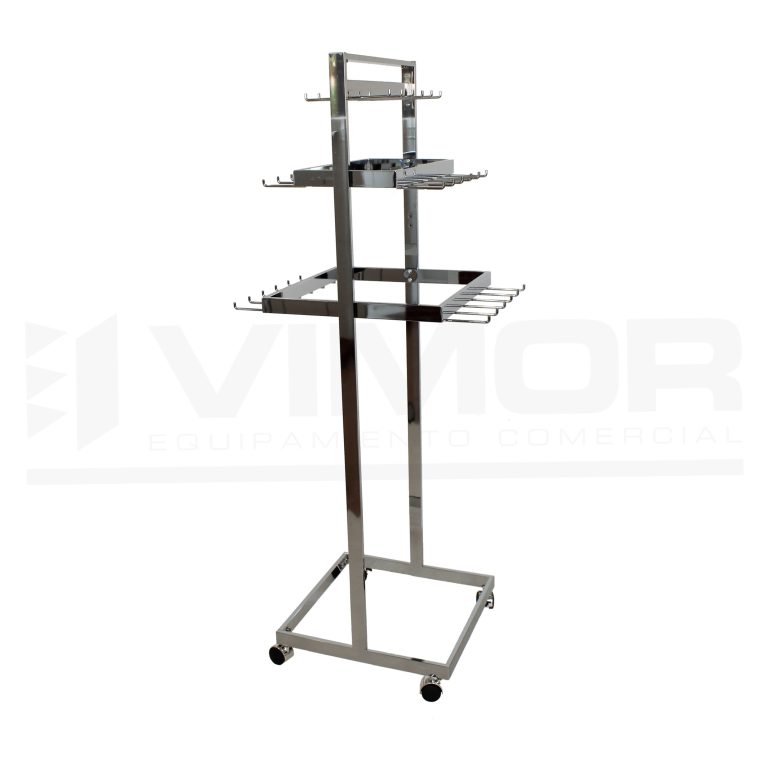 EXPOSITOR CINTOS CASCADA 27 BRAZOS CROMADO 154cm DOBLE 66cm