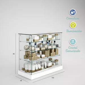Vitrina cristal 8mm templado, 3 estantes 1020x460x950