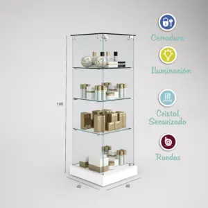 1221 - VITRINA CRISTAL TEMPLADO 3 ESTANTES 460x460x1400 BLANCO-PRO