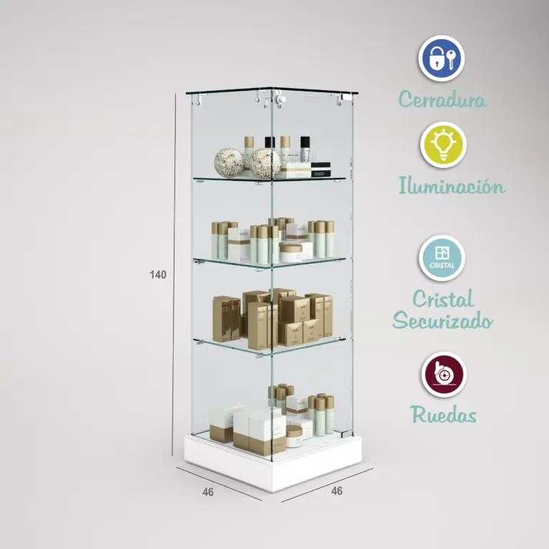 1221 - VITRINA CRISTAL TEMPLADO 3 ESTANTES 460x460x1400 BLANCO-PRO