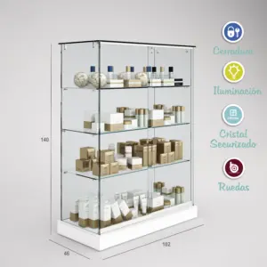 1223 - VITRINA CRISTAL TEMPLADO 3 ESTANTES 1020x460x1400-BLANCO