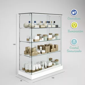 Vitrina cristal 8mm templado, 3 estantes 1020x460x1400