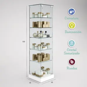1230 - VITRINA CRISTAL TEMPLADO 5 ESTANTES 460x460x1900-BLANCO