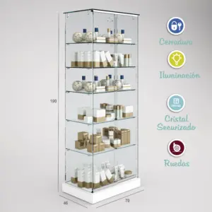 1233 - VITRINA CRISTAL TEMPLADO 5 ESTANTES 700x460x1900-BLANCO