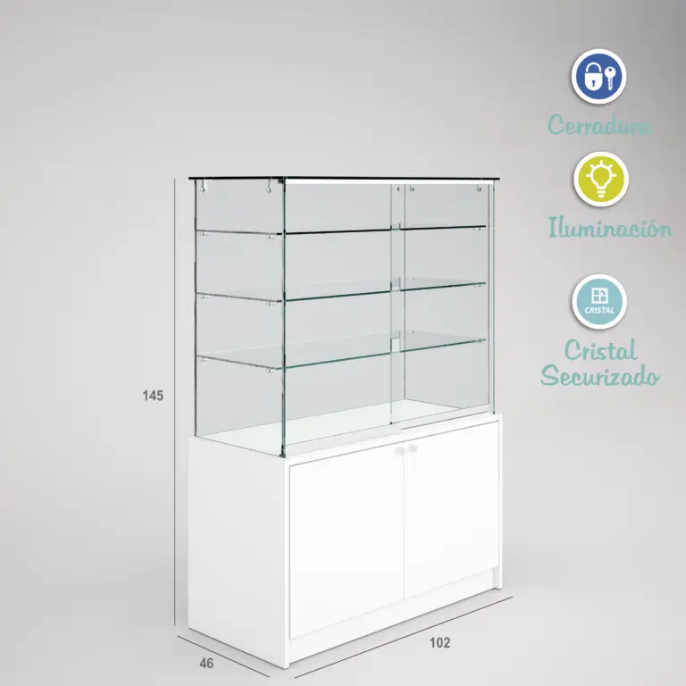 12941 - VITRINA CRISTAL TEMPLADO 3 ESTANTES Y BUCH DE 2 PUERTAS
