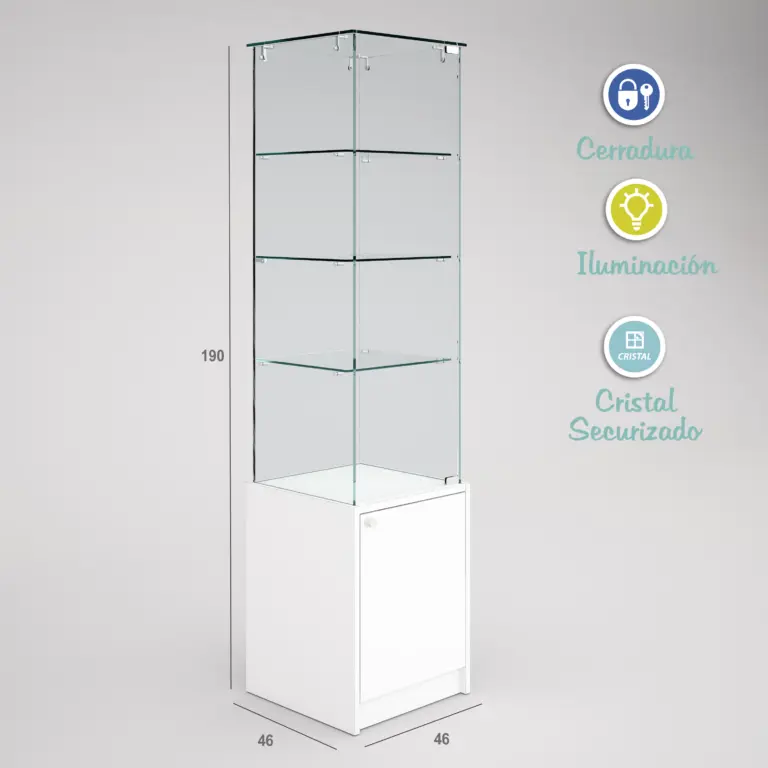 12951 - VITRINA CRISTAL TEMPLADO 3 ESTANTES Y BUCH DE 1 PUERTA