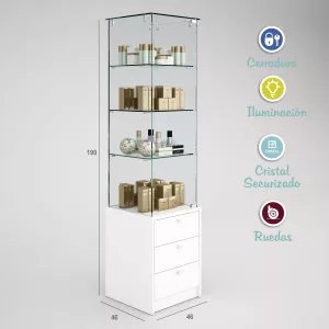 Vitrina-cristal-templado-3 estantes-buch-3 cajones