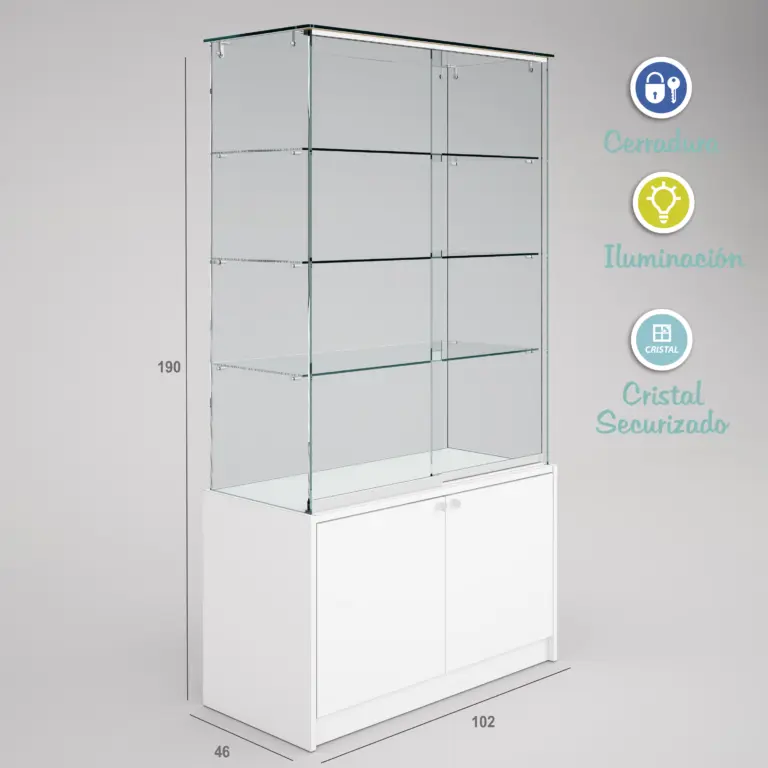 12955 - VITRINA CRISTAL TEMPLADO 3 ESTANTES Y BUCH DE 2 PUERTAS