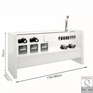 Mostrador vitrina alta 180cm alto 95cm -CRISTAL TEMPLADO