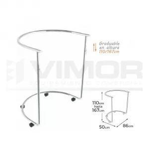 EXPOSITOR LUNA CURVO CON RUEDAS CROMADO 110/167cm 84cm. DIAMETRO.