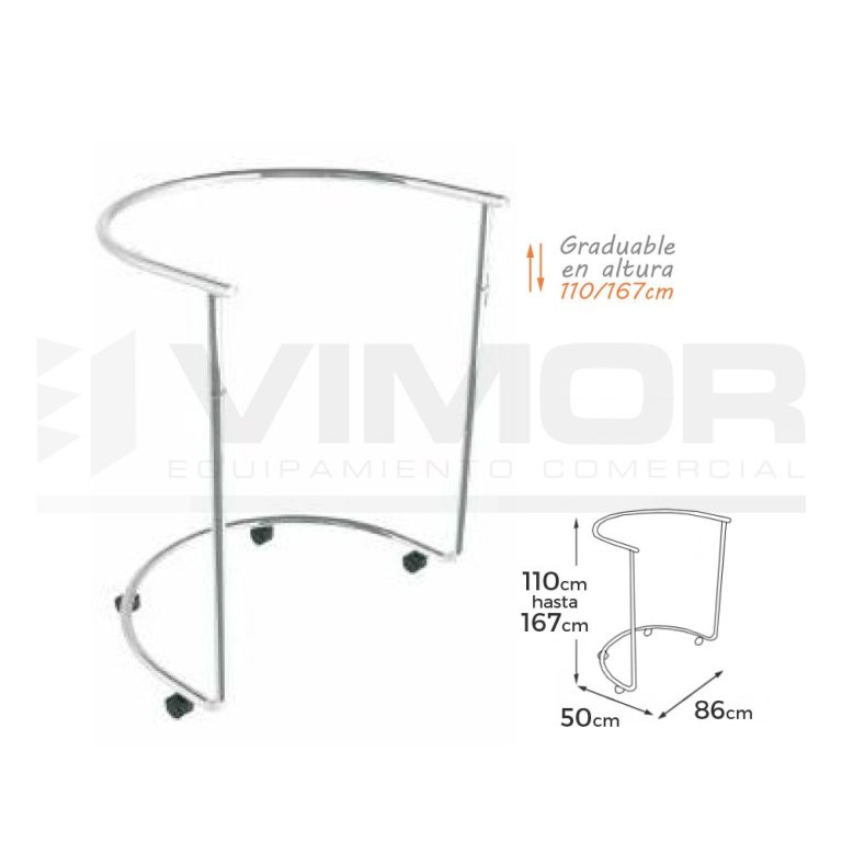 EXPOSITOR LUNA CURVO CON RUEDAS CROMADO 110/167cm 84cm. DIAMETRO.
