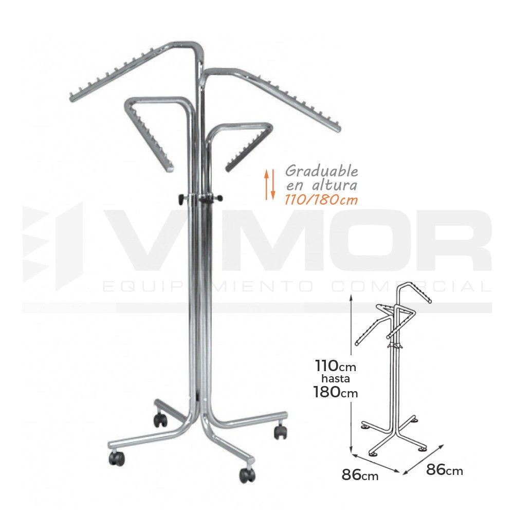 EXPOSITOR ASPA 4 BRAZOS INCLINADOS AJUSTABLES, RUEDAS 50mm