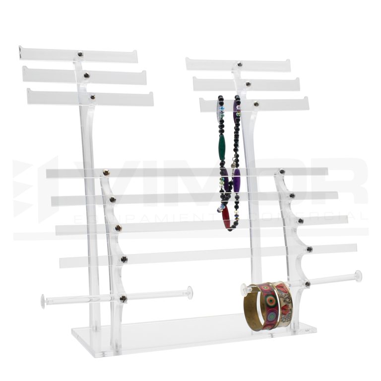 EXPOSITOR SOBREMESA PENDIENTES Y COLLARES DOBLE TRANSPARENTE DOBLE.