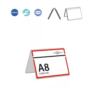 PORTACARTEL TARJETA DOBLE A8 7,5X5,2 cm (en paquete de 10uds)