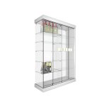 CONJUNTO 2 VITRINAS 1233 CON TECHO MOLDURAS MADERA Y FOCOS