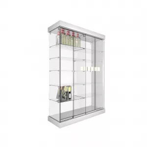 CONJUNTO 2 VITRINAS 1233 CON TECHO MOLDURAS MADERA Y FOCOS