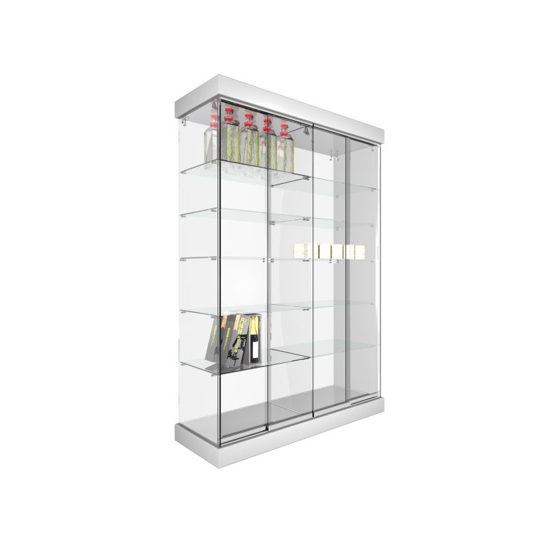 CONJUNTO 2 VITRINAS 1233 CON TECHO MOLDURAS MADERA Y FOCOS