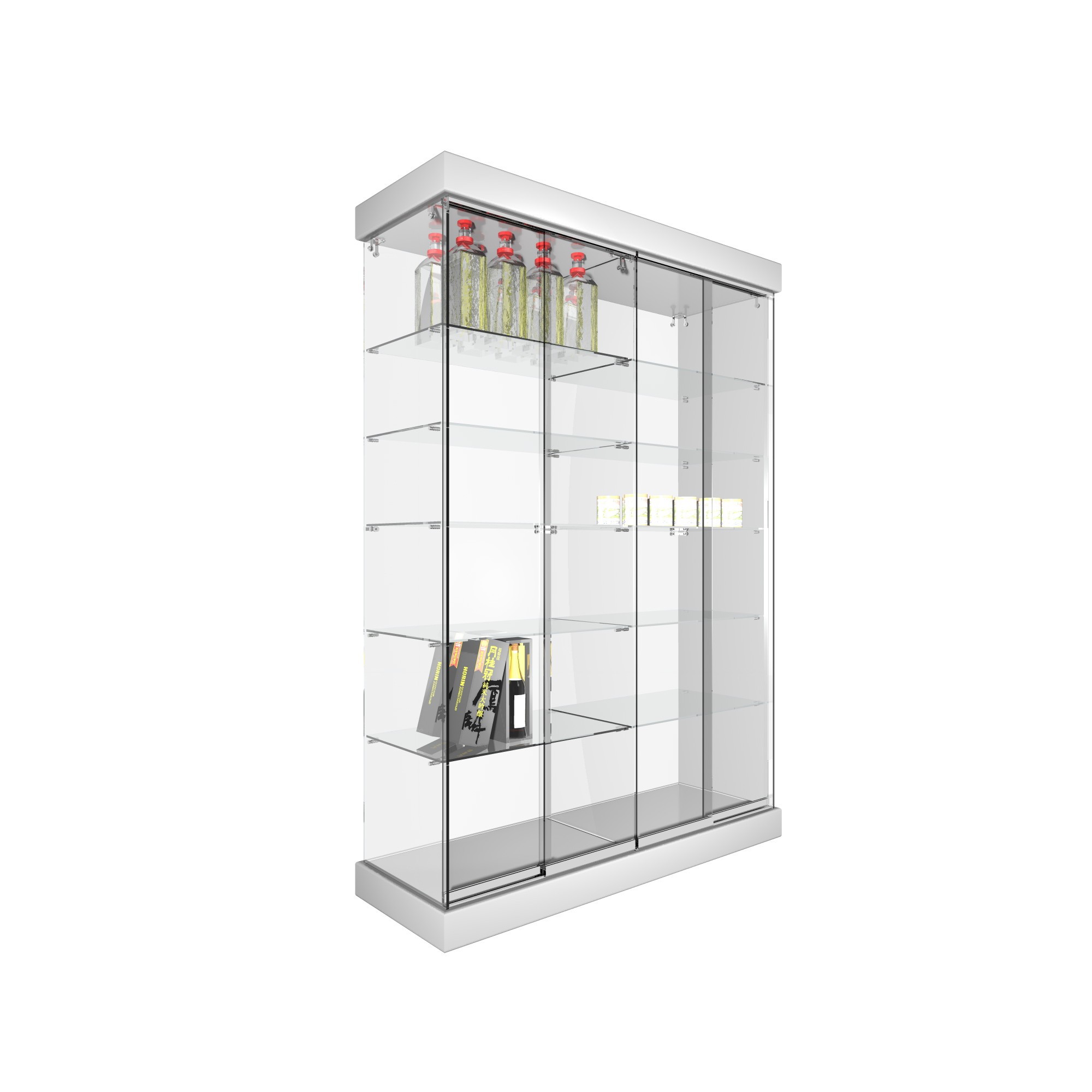 CONJUNTO 2 VITRINAS 1233 CON TECHO MOLDURAS MADERA Y FOCOS