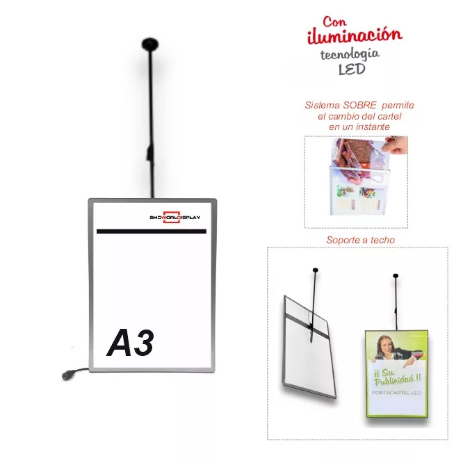 Portacartel sobre led a techo