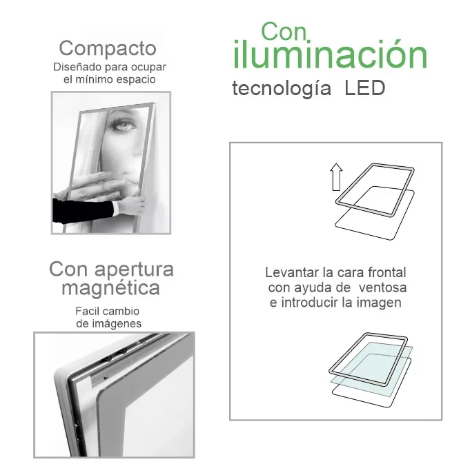 Portacartel apertura magnética led