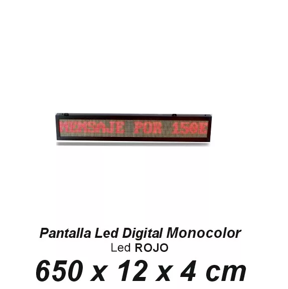 Pantalla digital para interior monocolor LED ROJO 650x120mm