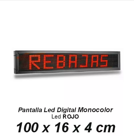 Pantalla digital para interior monocolor LED ROJO 1000x160mm