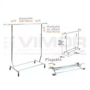 EXPOSITOR SENCILLO PLEGABLE CROMADO 56cm 142/167cm 128/185cm (PESO MAX.130Kg)