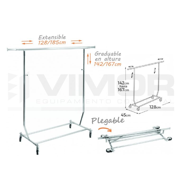 EXPOSITOR SENCILLO PLEGABLE CROMADO 56cm 142/167cm 128/185cm (PESO MAX.130Kg)