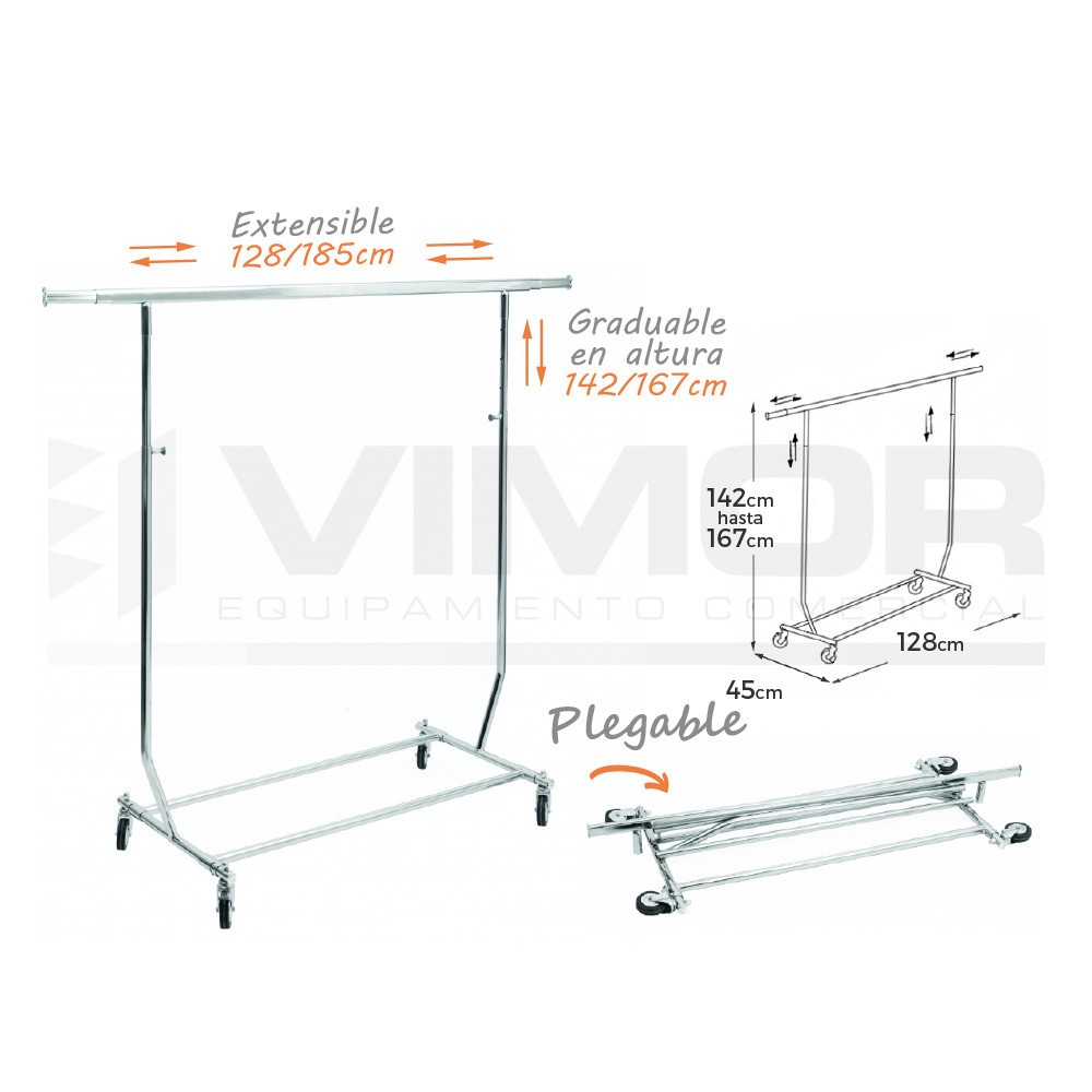 EXPOSITOR SENCILLO PLEGABLE CROMADO 56cm 142/167cm 128/185cm (PESO MAX.130Kg)