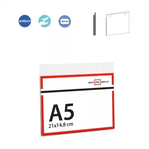 PORTACARTEL PARA COLGAR HORIZONTAL DIN A5 (en caja de 12 uds)