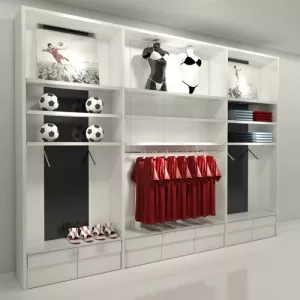 MURAL GENOVA (3 MODULOS 120-180-120) ESTANTES Y BARRA CONFECCIÓN