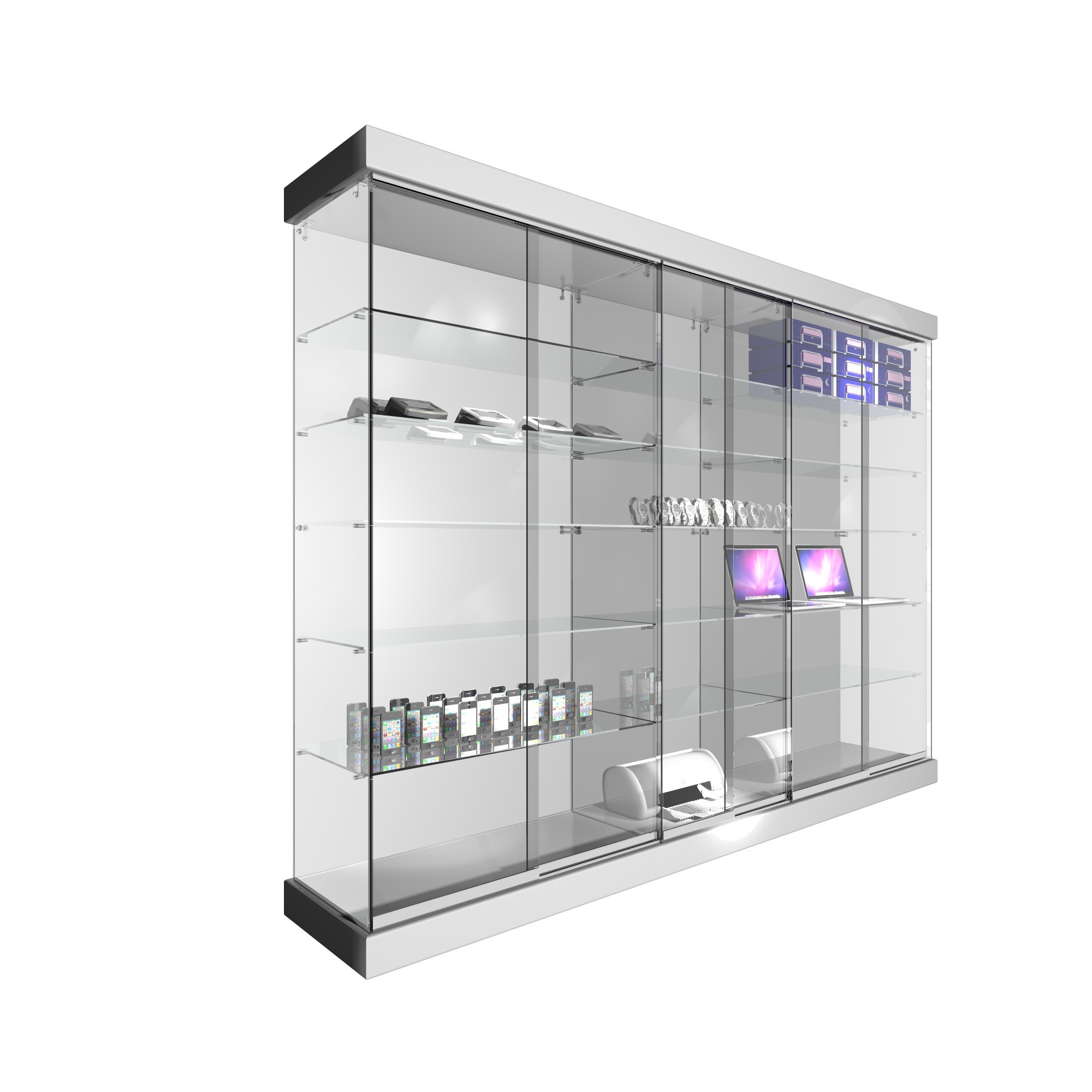 CONJUNTO 2 VITRINAS 1234 + 1 VITRINA 1233 CON TECHO MADERA Y FOCOS