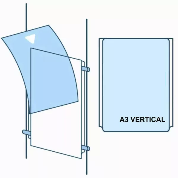 PORTACARTEL DIN A3 VERTICAL PARA CABLE TRANSPARENTE DIN A3