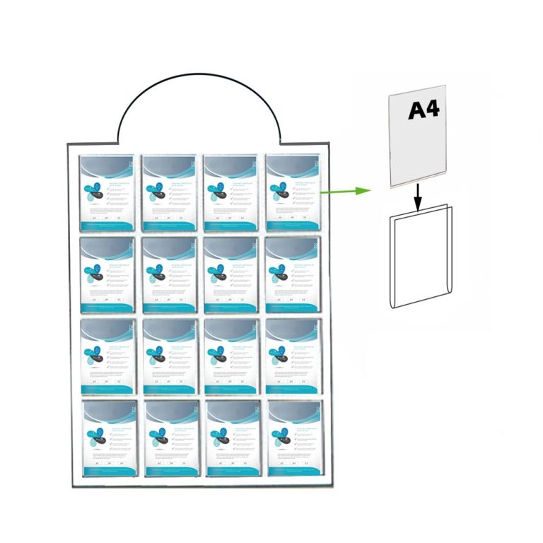 PORTACARTELES 16 sobres -A4 Vertical TRANSPARENTE A-170cm B-101cm