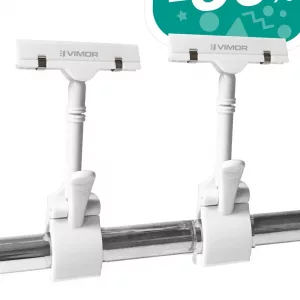 PORTAPRECIOS PINZA TUBO/CARTEL BLANCO 16.5cm. (en paquete de 5uds)