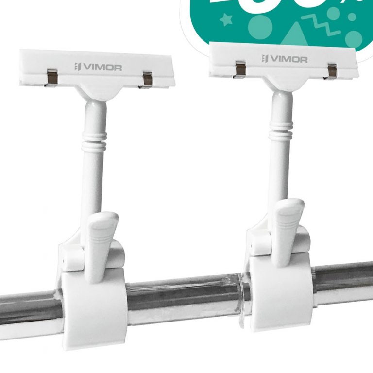 PORTAPRECIOS PINZA TUBO/CARTEL BLANCO 16.5cm. (en paquete de 5uds)