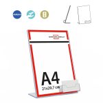 PORTACARTEL CON TARJETERO A4 vertical base L (en caja de 12 uds)