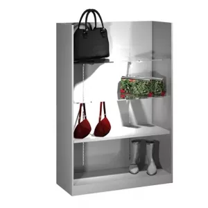 GONDOLA ARUBA M19 FONDO LISO 2 ESTANTES DE CRISTAL 1 MADERA S/CARTA 140cm 38,4cm 124,2cm