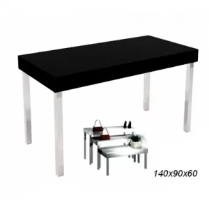 Mesa góndola cromo y encimera regruesada 140 aglom.+formica 90cm 60cm 140cm