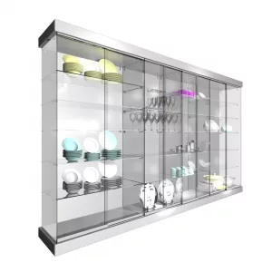 CONJUNTO 2 VITRINAS 1233+ 2 VITRINAS 1234 CON TECHO MADERA Y FOCOS