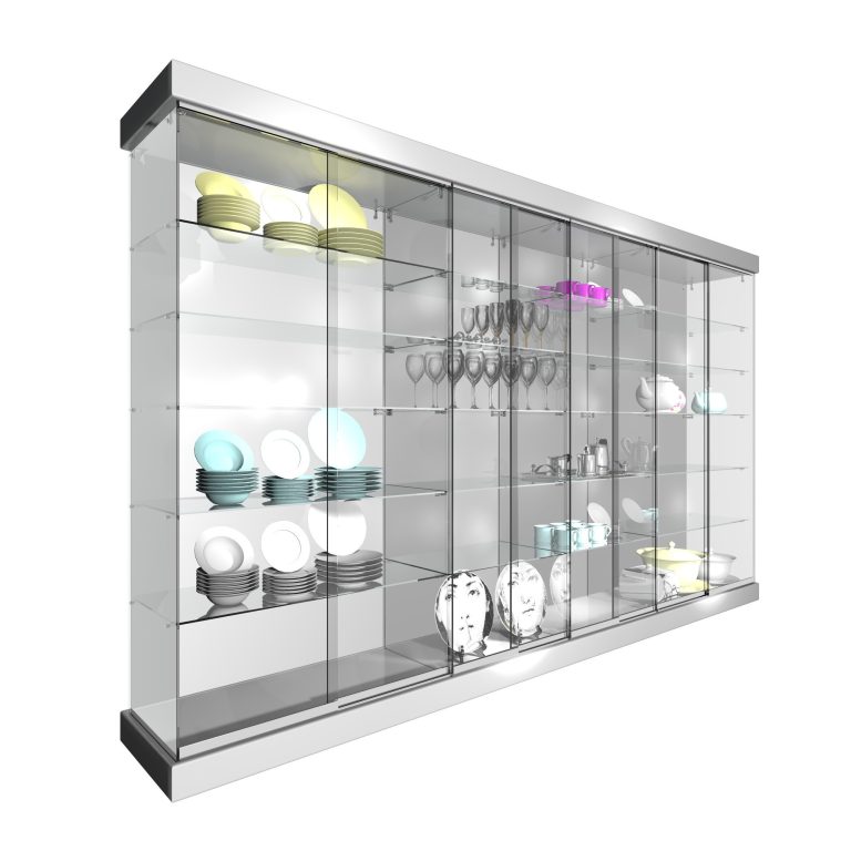 CONJUNTO 2 VITRINAS 1233+ 2 VITRINAS 1234 CON TECHO MADERA Y FOCOS