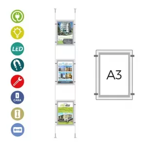 EXPOSITOR 3 PORTACARTELES LED "ECO" A3 VERTICAL S 12V-9,6w