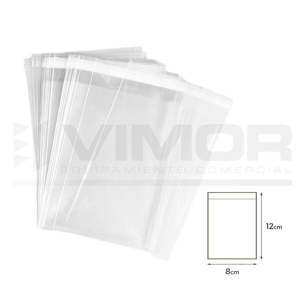 100 BOLSAS CELOFÁN CON CIERRE ADHESIVO 8X12 G160