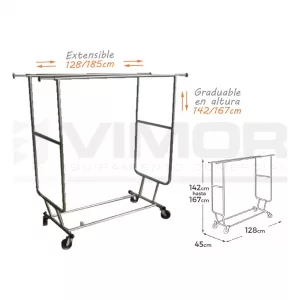 EXPOSITOR DOBLE PLEGABLE CROMADO 56cm 142/167cm 128/185cm (PESO MAX.130Kg)