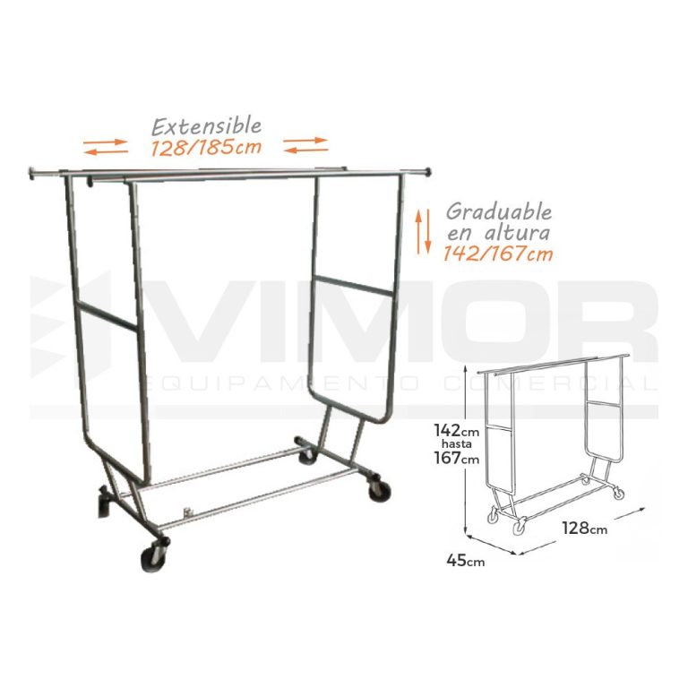 EXPOSITOR DOBLE PLEGABLE CROMADO 56cm 142/167cm 128/185cm (PESO MAX.130Kg)