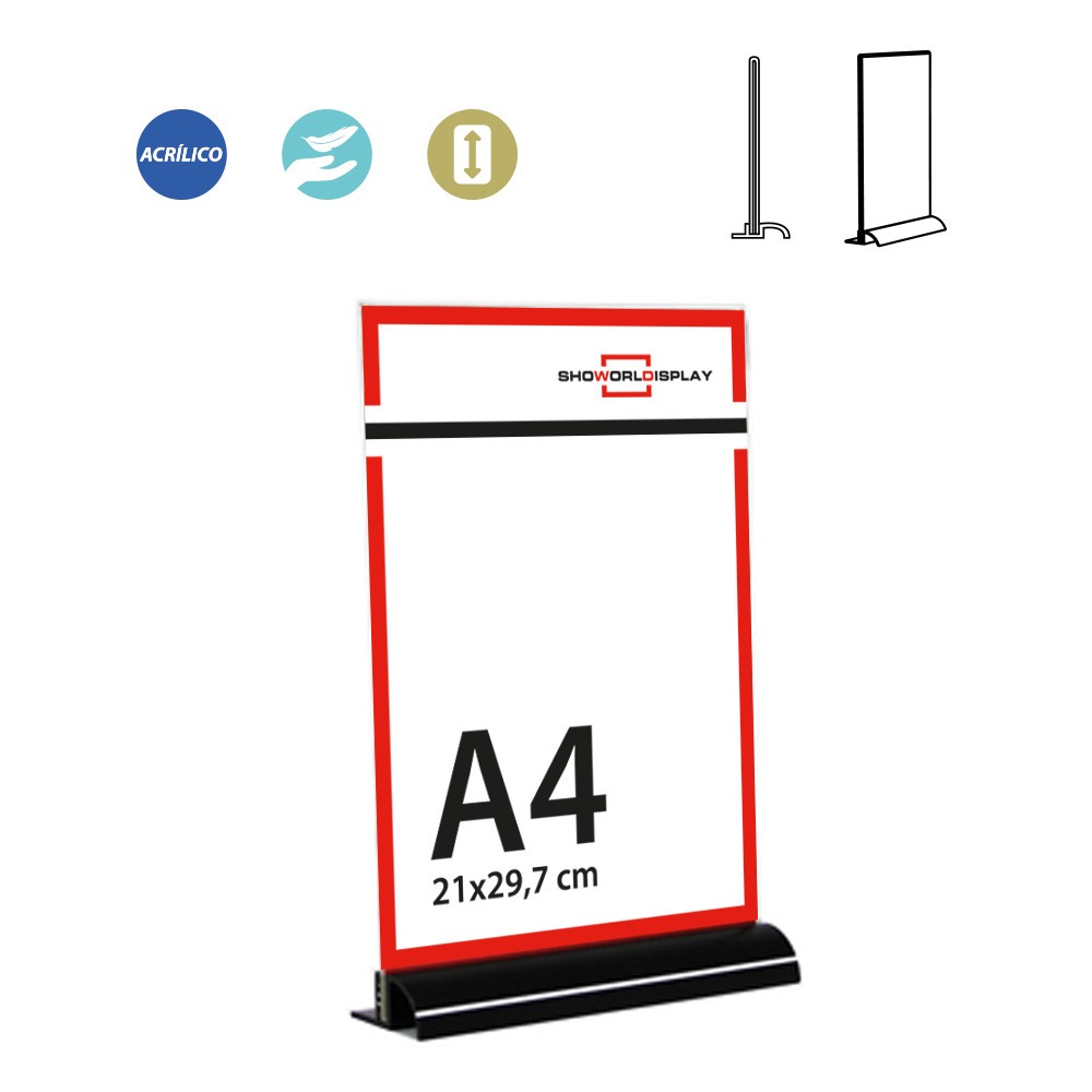 PORTACARTEL VERTICAL DIN A4 CON BASE NEGRA (caja 20 uds)