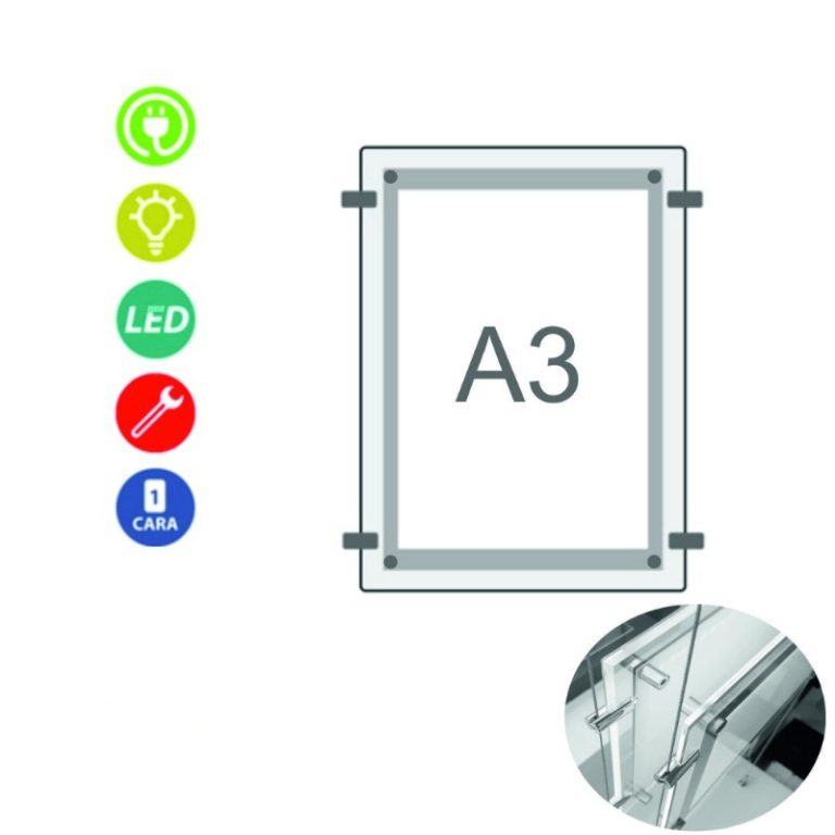 PORTACARTEL LED "ECO" A3 VERTICAL CON 4 SUJECIONES 12V-9,6w