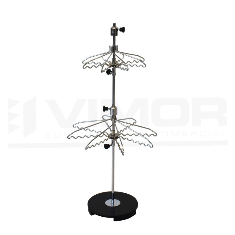 EXPOSITOR COLLARES ANTIROBO 2 PISOS, 8 BRAZOS C/PISO CROMADO