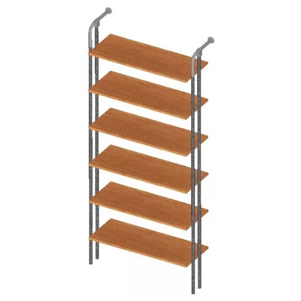 MODULO DOBLE TUBO 25mm CODO 6 ESTANTES MADERA